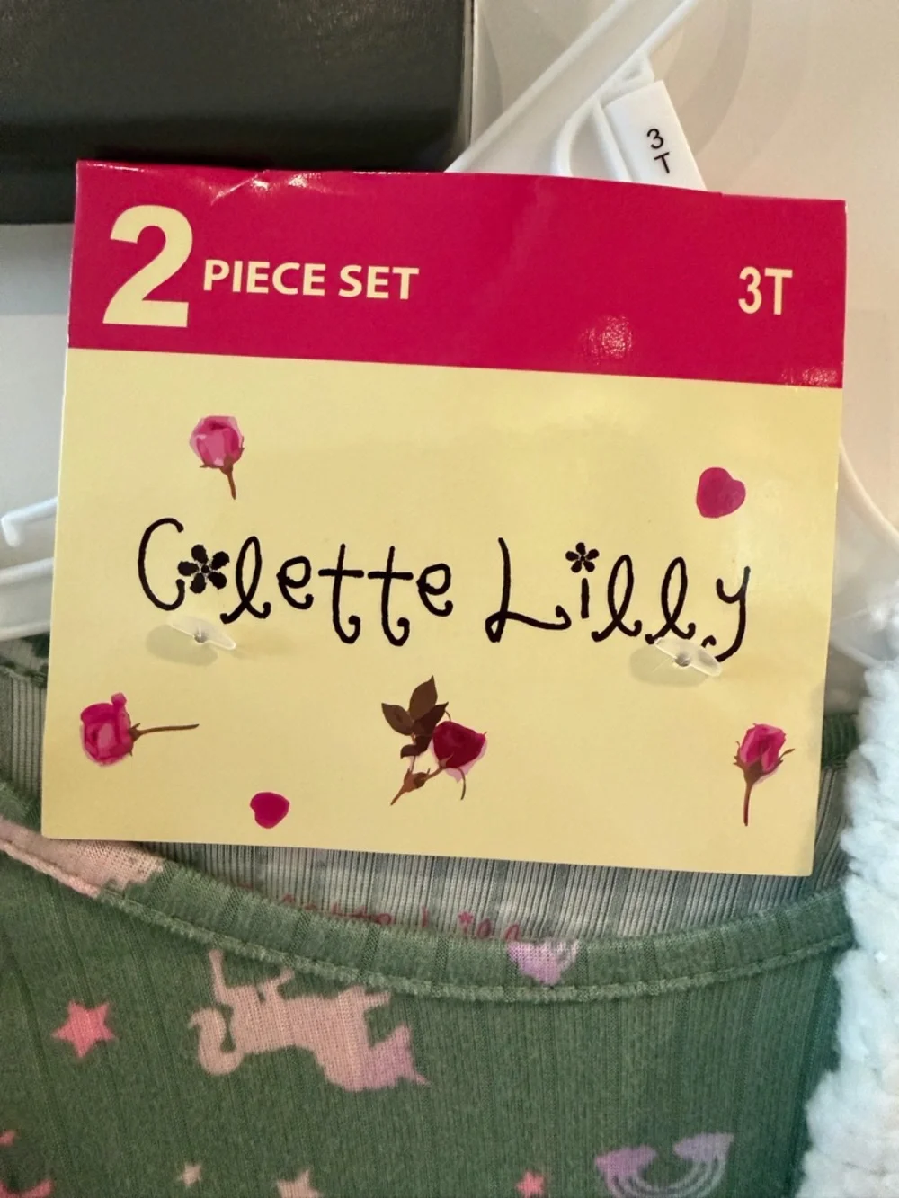 Colette Lilly Cream Sherpa Unicorn Pinafore with Green Unicorn Tee NWT
